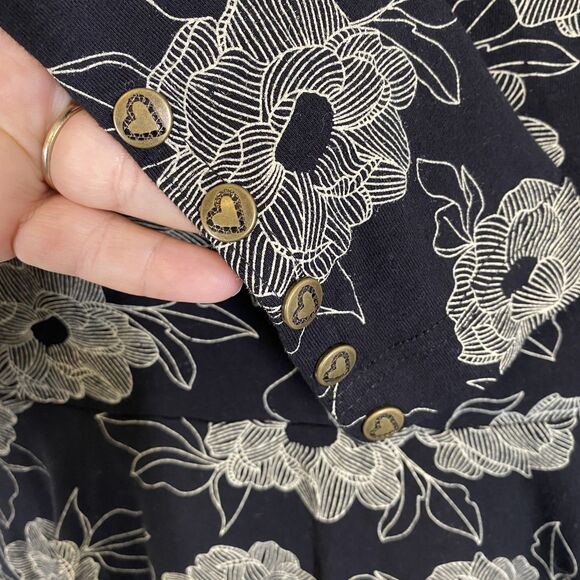 Effie's Heart Mini Dress Womens Small Black Floral Long Sleeve Pockets Fit Flare - Picture 7 of 10